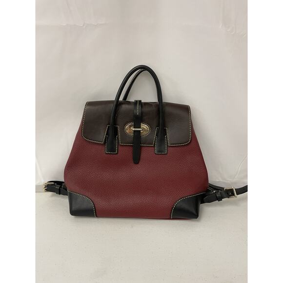 Dooney & Bourke Leather Backpack Handbag Burgundy/Black/Brown - Picture 1 of 7